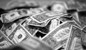 grayscale image of assorted dollar bills