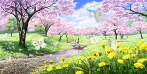 HD wallpaper: anime, landscape, butterfly, plant, flower, flowering ...