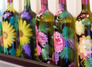 floral painted wine bottles