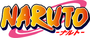 Naruto tv series logo in orange, and outlined in black and white