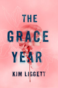 The Grace Year by Kim Liggett. The cover is all pink, with the text in dark blue. A side profile of a girl
