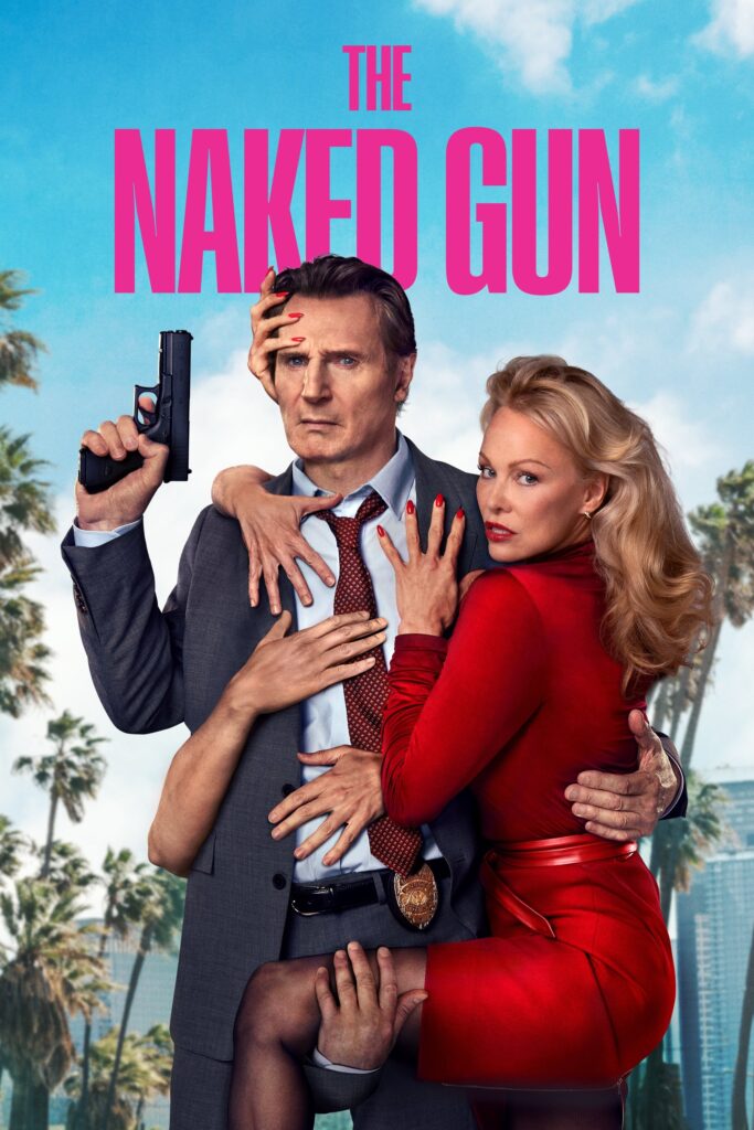 The Naked Gun 2025 movie poster, featuring Liam Neeson and Pamela Anderson.