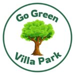 Go Green Villa Park logo with a full green tree in the center of the circle logo.