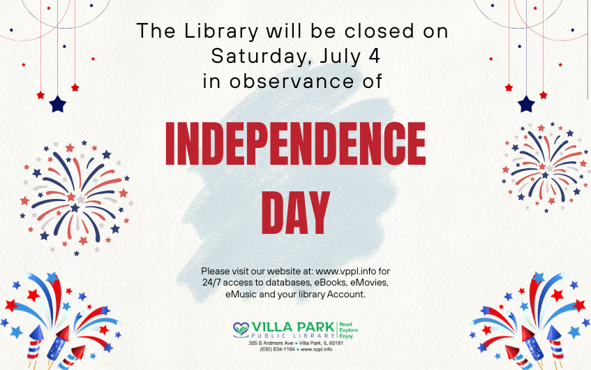 The library will be closed on Saturday, July 4th for Independence Day.